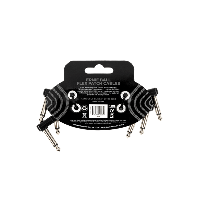 ERNIE BALL P06443 Flex Patch 3in- Cable -Black 3 Pack